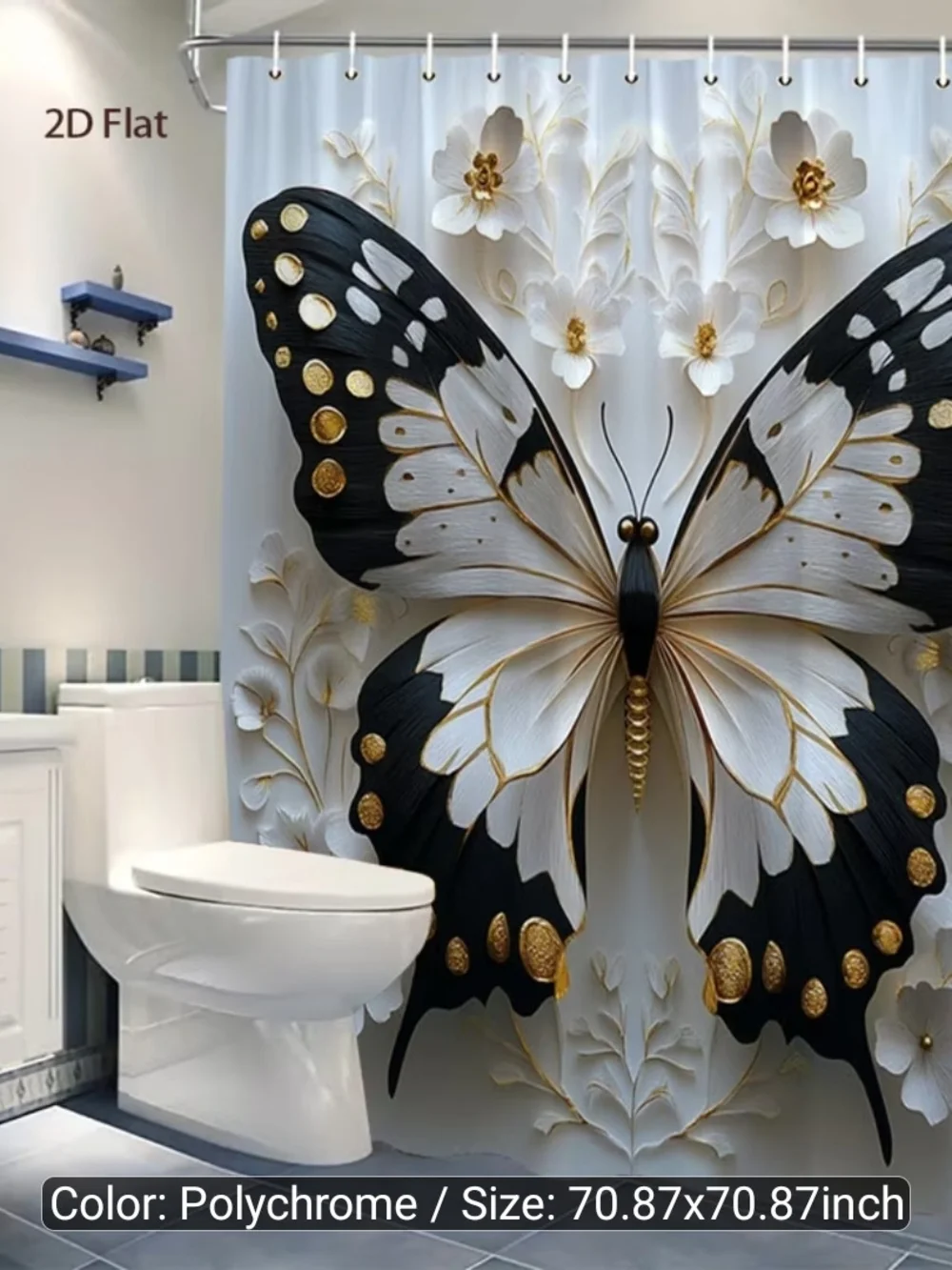 Polychrome Butterfly Shower Curtain - Elegant Black & White Design